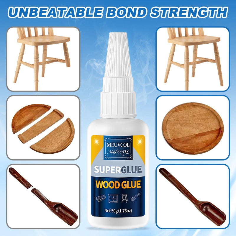 Meuvcol Extra Strong Wood Glue - 100g Fast Drying Super Glue for Heavy Duty Furniture & Garden, Clear, DIY & Crafts - Image 2